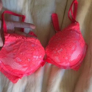 Victoria secret neon pink lace set rhinestones